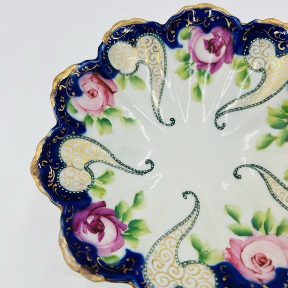 Vintage Porcelain Hand Painted 3-Footed Nut Candy Trinket Dish Japan 8" x 2" - Picture 4 of 8